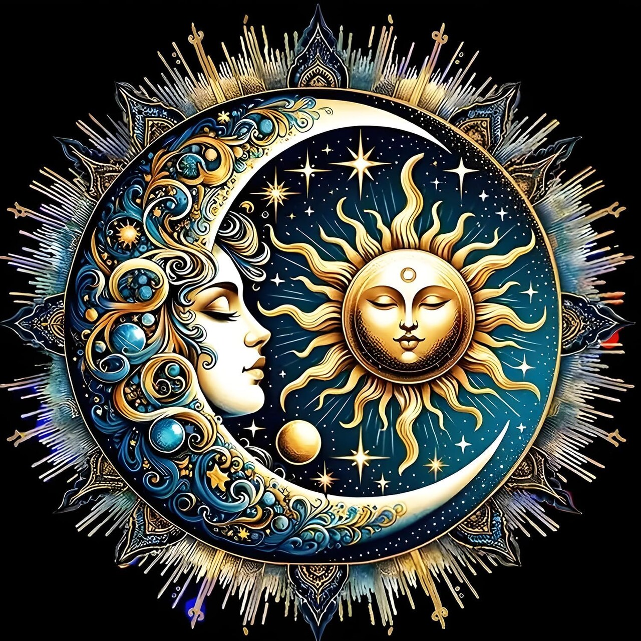 DIY 5D Sleepy Sun and Moon Diamond Art Kit – Round Full Drill Sparkling Diamond Painting for Adults & Beginners, Fantasy Wall Decor 12x12 inch